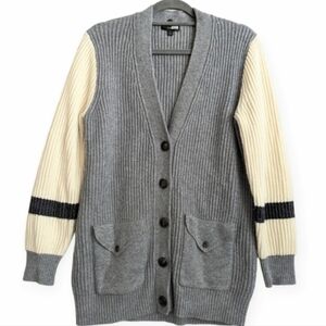 J. Crew Colorblock Wool Cardigan Gray Size Small Long Sleeve Button Down V-neck